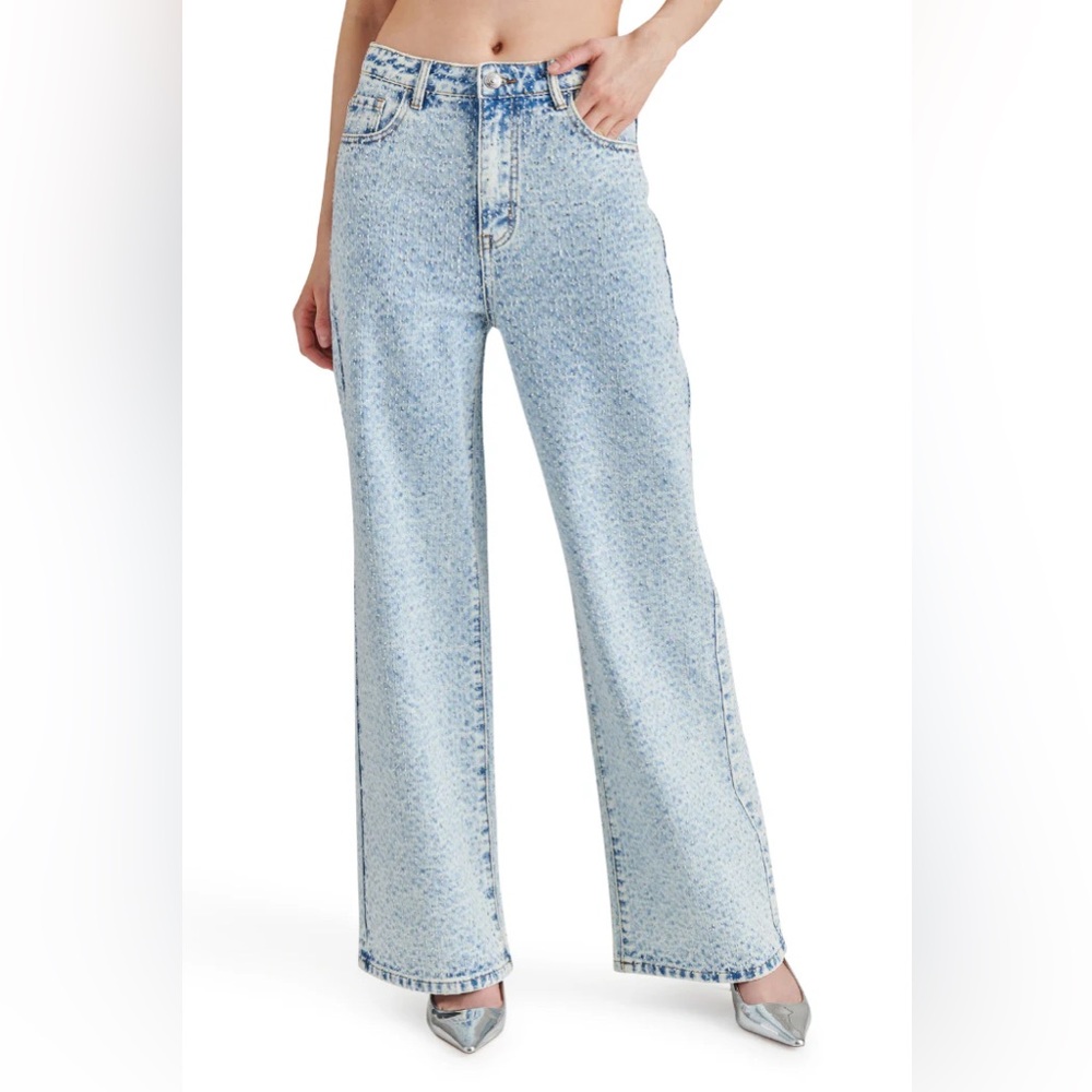 Steve Madden Avaline high-rise wide-leg jeans with crystal embellishment NWT